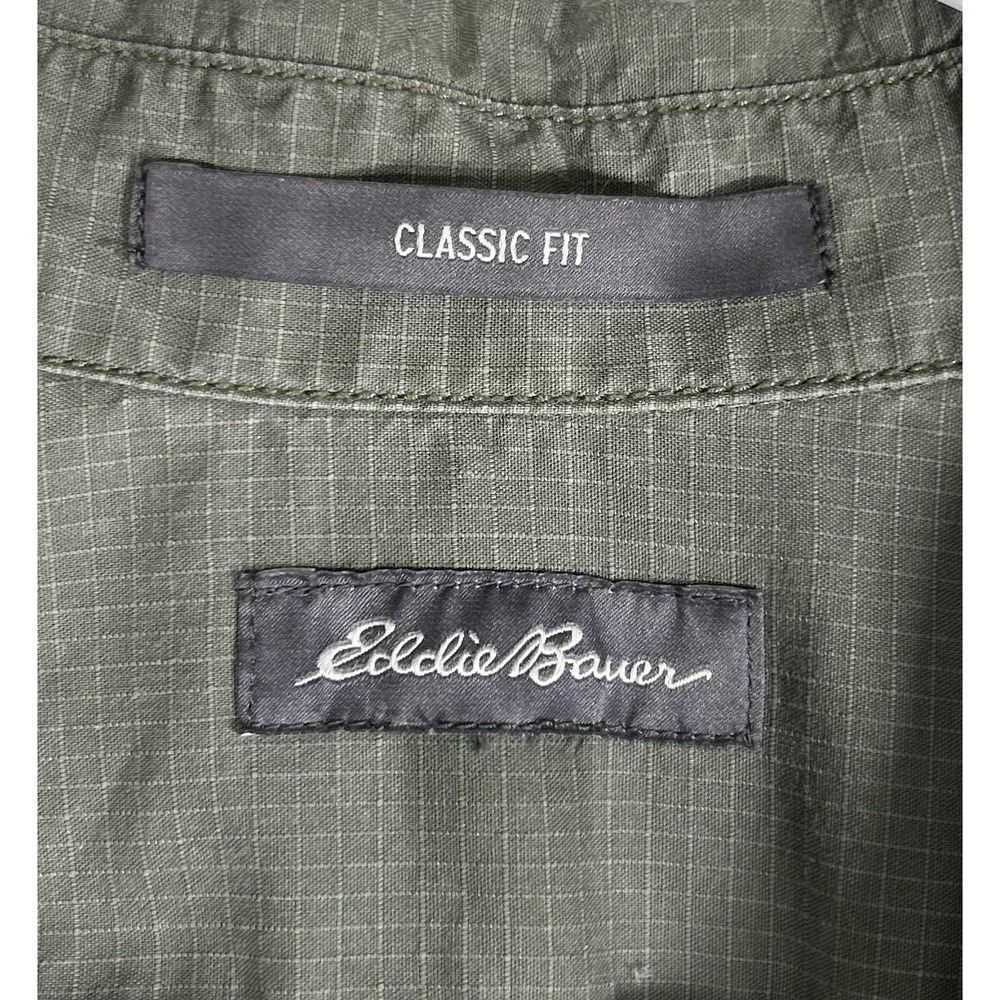 Eddie Bauer Mens Olive Green Ripstop Short Sleeve Button Down Utility Shirt 2XL - Picture 5 of 8